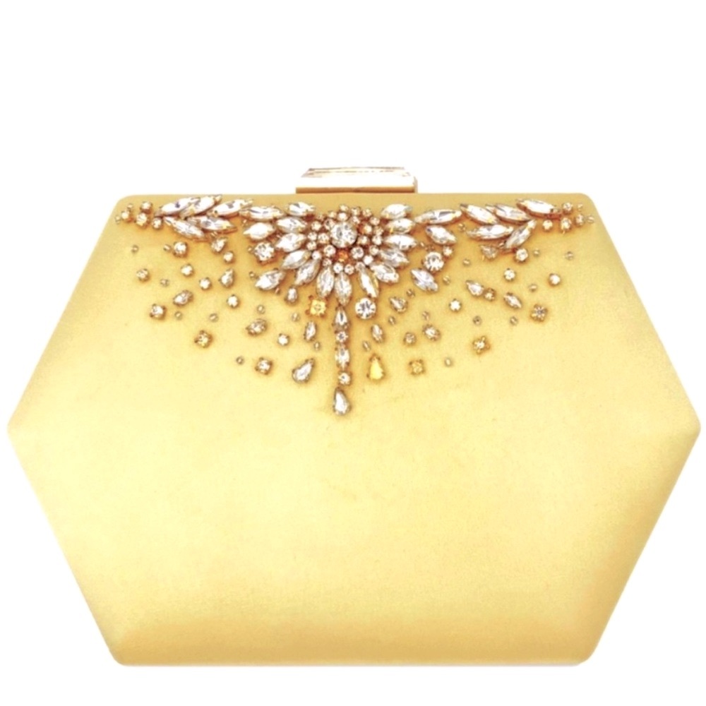 Badgley Mischka Elegant Yellow Hexagonal Clutch with Rhinestone Detail - NWT